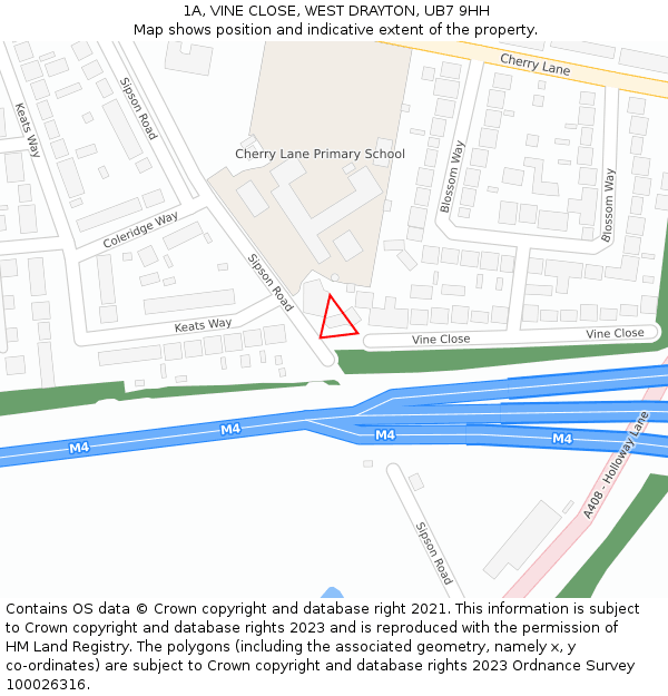 1A, VINE CLOSE, WEST DRAYTON, UB7 9HH: Location map and indicative extent of plot