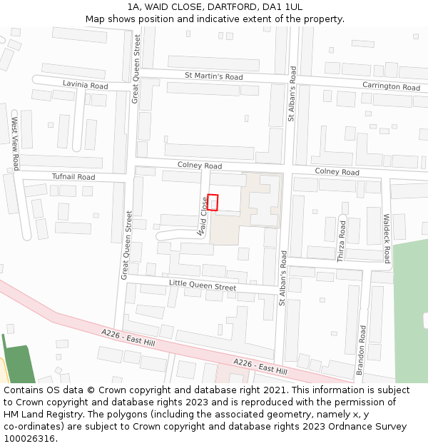 1A, WAID CLOSE, DARTFORD, DA1 1UL: Location map and indicative extent of plot