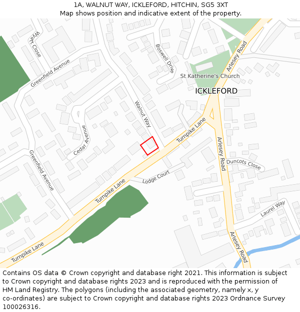 1A, WALNUT WAY, ICKLEFORD, HITCHIN, SG5 3XT: Location map and indicative extent of plot