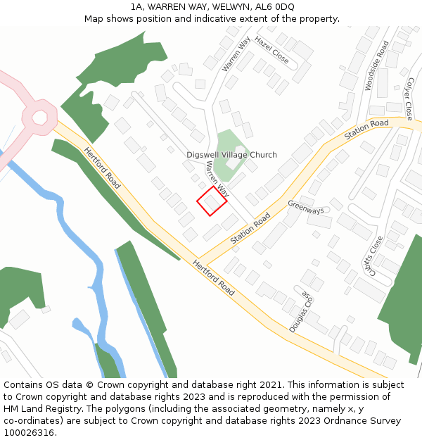 1A, WARREN WAY, WELWYN, AL6 0DQ: Location map and indicative extent of plot