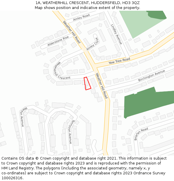 1A, WEATHERHILL CRESCENT, HUDDERSFIELD, HD3 3QZ: Location map and indicative extent of plot