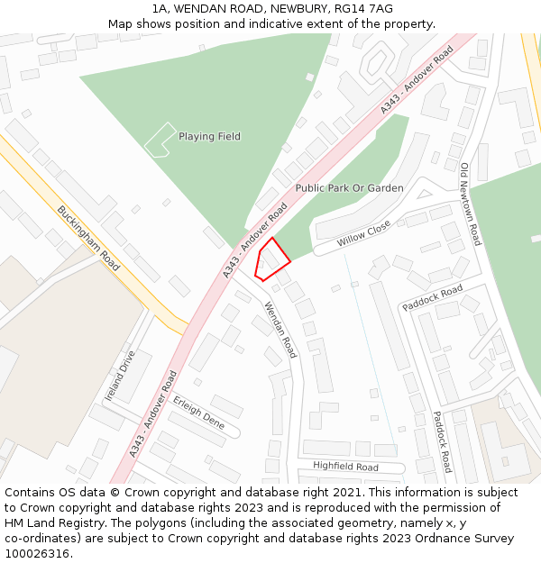 1A, WENDAN ROAD, NEWBURY, RG14 7AG: Location map and indicative extent of plot