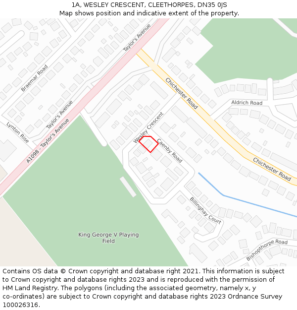 1A, WESLEY CRESCENT, CLEETHORPES, DN35 0JS: Location map and indicative extent of plot