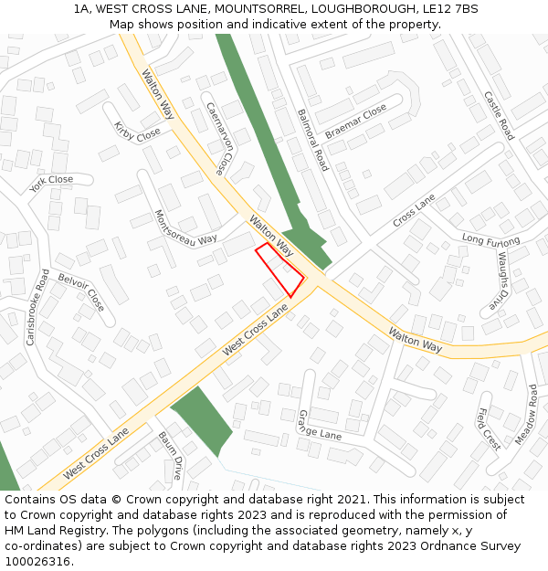 1A, WEST CROSS LANE, MOUNTSORREL, LOUGHBOROUGH, LE12 7BS: Location map and indicative extent of plot