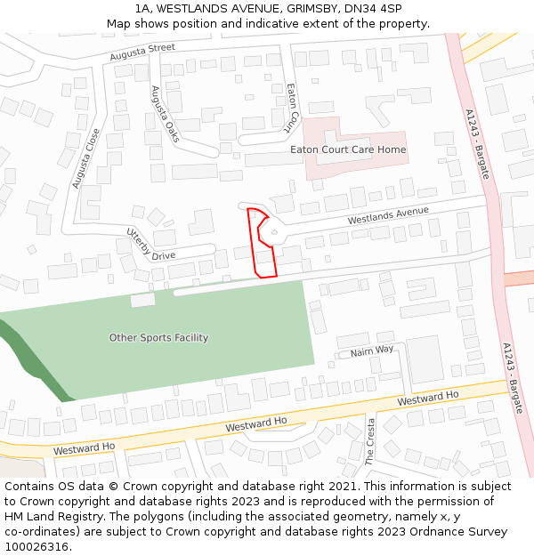 1A, WESTLANDS AVENUE, GRIMSBY, DN34 4SP: Location map and indicative extent of plot
