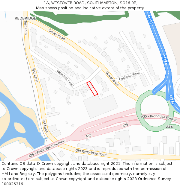 1A, WESTOVER ROAD, SOUTHAMPTON, SO16 9BJ: Location map and indicative extent of plot