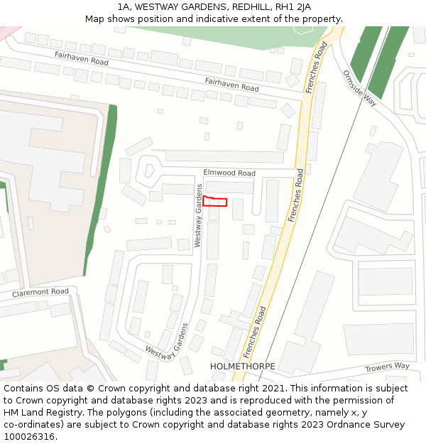 1A, WESTWAY GARDENS, REDHILL, RH1 2JA: Location map and indicative extent of plot