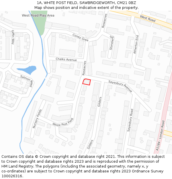 1A, WHITE POST FIELD, SAWBRIDGEWORTH, CM21 0BZ: Location map and indicative extent of plot