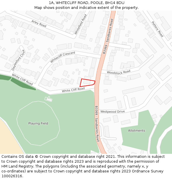 1A, WHITECLIFF ROAD, POOLE, BH14 8DU: Location map and indicative extent of plot