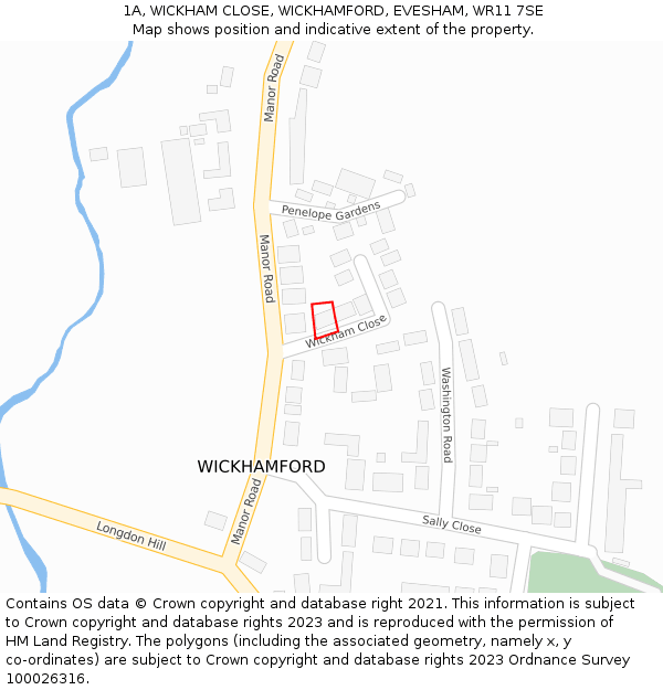 1A, WICKHAM CLOSE, WICKHAMFORD, EVESHAM, WR11 7SE: Location map and indicative extent of plot
