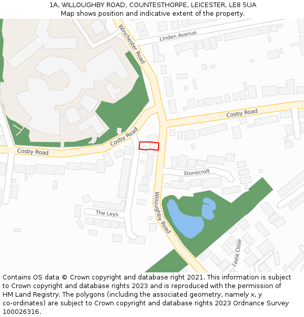 1A, WILLOUGHBY ROAD, COUNTESTHORPE, LEICESTER, LE8 5UA: Location map and indicative extent of plot