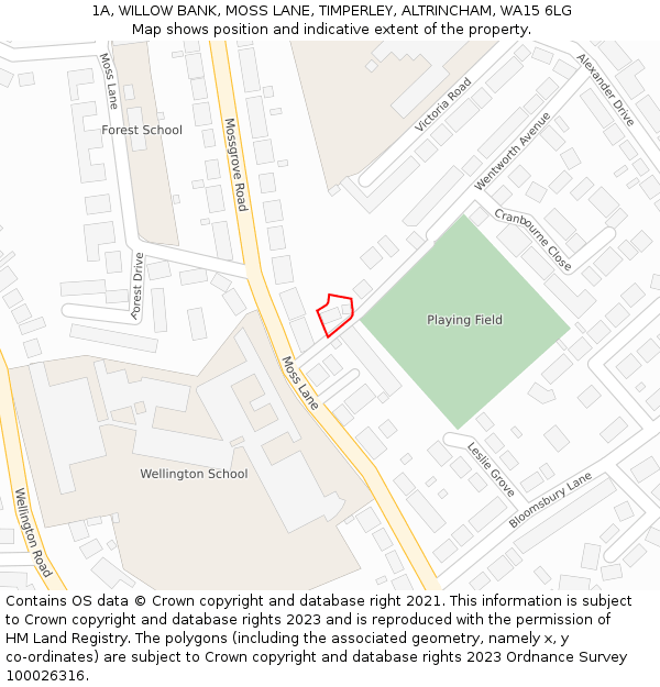 1A, WILLOW BANK, MOSS LANE, TIMPERLEY, ALTRINCHAM, WA15 6LG: Location map and indicative extent of plot