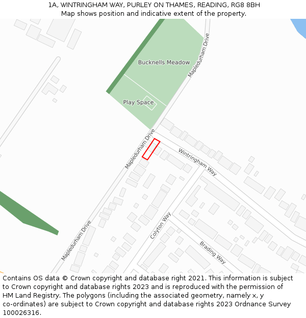 1A, WINTRINGHAM WAY, PURLEY ON THAMES, READING, RG8 8BH: Location map and indicative extent of plot