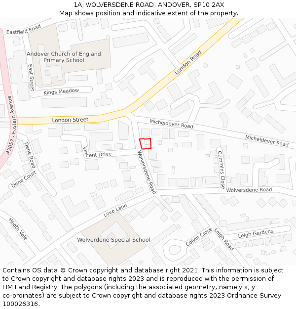1A, WOLVERSDENE ROAD, ANDOVER, SP10 2AX: Location map and indicative extent of plot