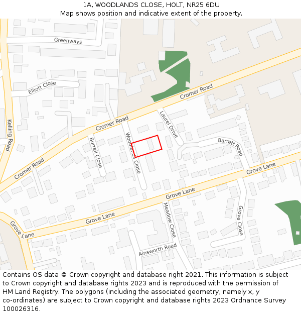 1A, WOODLANDS CLOSE, HOLT, NR25 6DU: Location map and indicative extent of plot