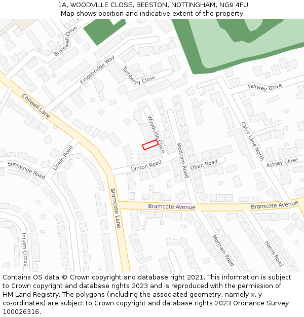 1A, WOODVILLE CLOSE, BEESTON, NOTTINGHAM, NG9 4FU: Location map and indicative extent of plot
