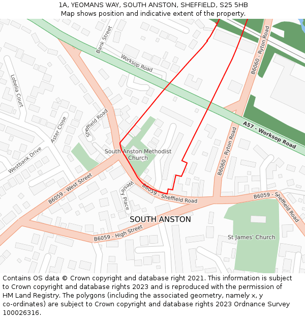 1A, YEOMANS WAY, SOUTH ANSTON, SHEFFIELD, S25 5HB: Location map and indicative extent of plot