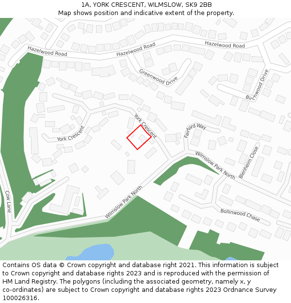 1A, YORK CRESCENT, WILMSLOW, SK9 2BB: Location map and indicative extent of plot
