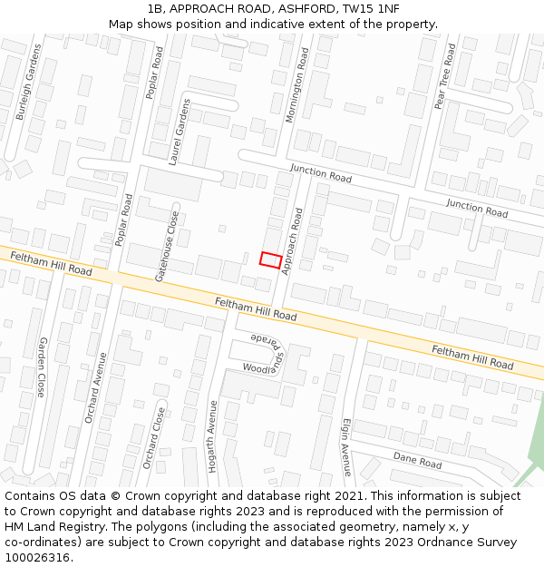 1B, APPROACH ROAD, ASHFORD, TW15 1NF: Location map and indicative extent of plot