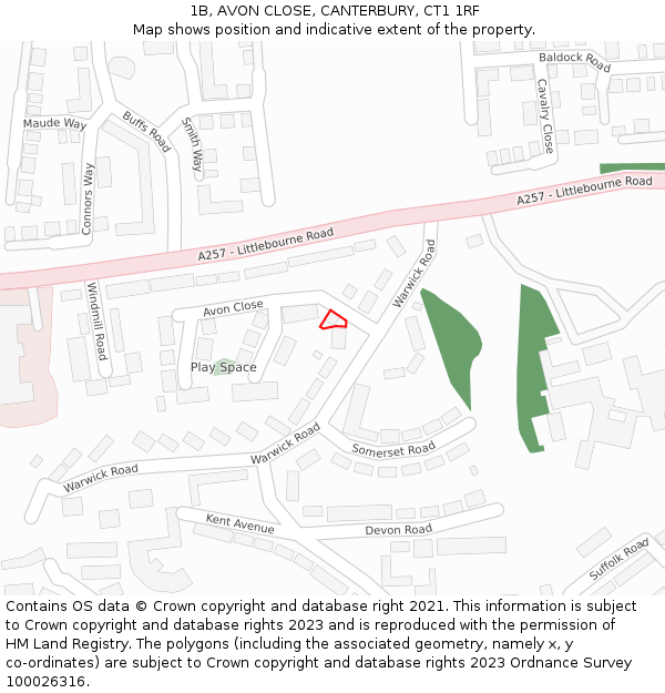 1B, AVON CLOSE, CANTERBURY, CT1 1RF: Location map and indicative extent of plot