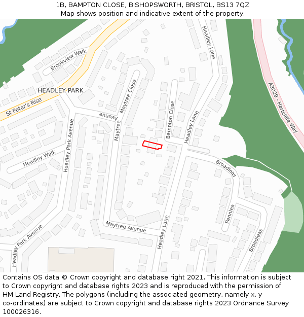 1B, BAMPTON CLOSE, BISHOPSWORTH, BRISTOL, BS13 7QZ: Location map and indicative extent of plot