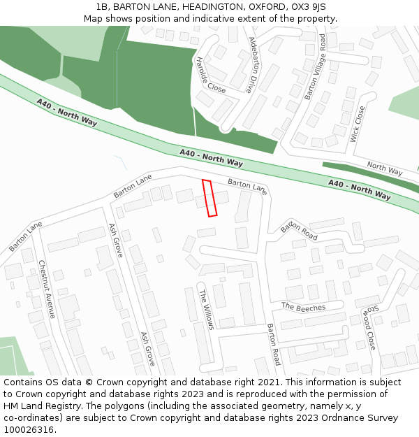 1B, BARTON LANE, HEADINGTON, OXFORD, OX3 9JS: Location map and indicative extent of plot