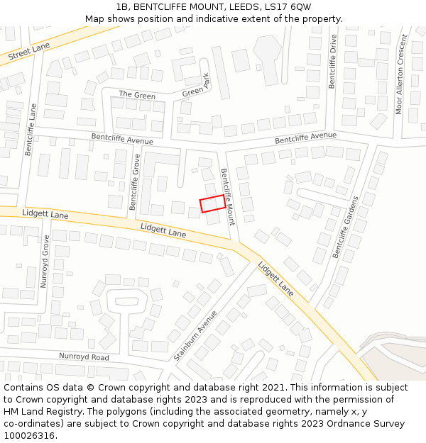 1B, BENTCLIFFE MOUNT, LEEDS, LS17 6QW: Location map and indicative extent of plot