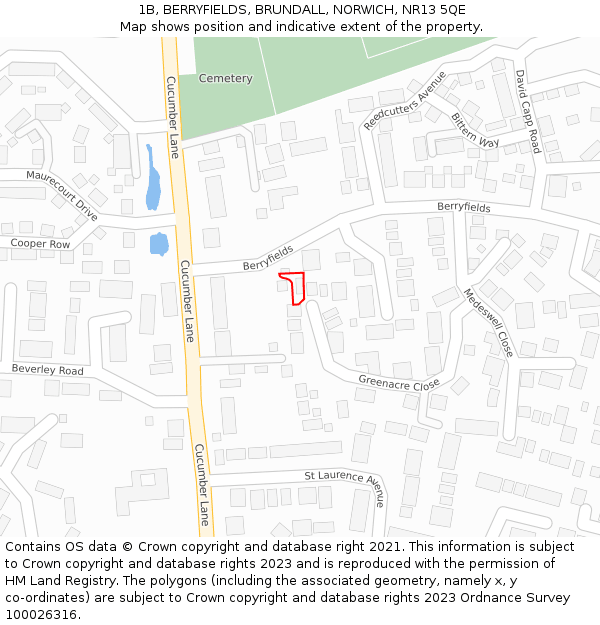 1B, BERRYFIELDS, BRUNDALL, NORWICH, NR13 5QE: Location map and indicative extent of plot