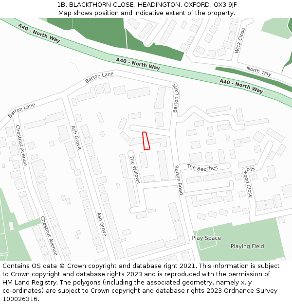 1B, BLACKTHORN CLOSE, HEADINGTON, OXFORD, OX3 9JF: Location map and indicative extent of plot