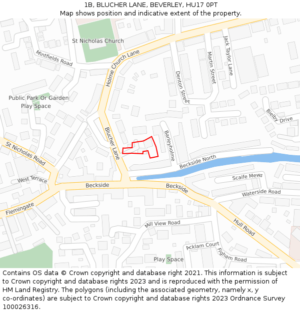 1B, BLUCHER LANE, BEVERLEY, HU17 0PT: Location map and indicative extent of plot