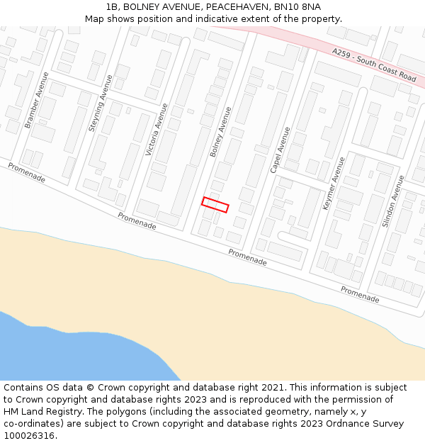 1B, BOLNEY AVENUE, PEACEHAVEN, BN10 8NA: Location map and indicative extent of plot