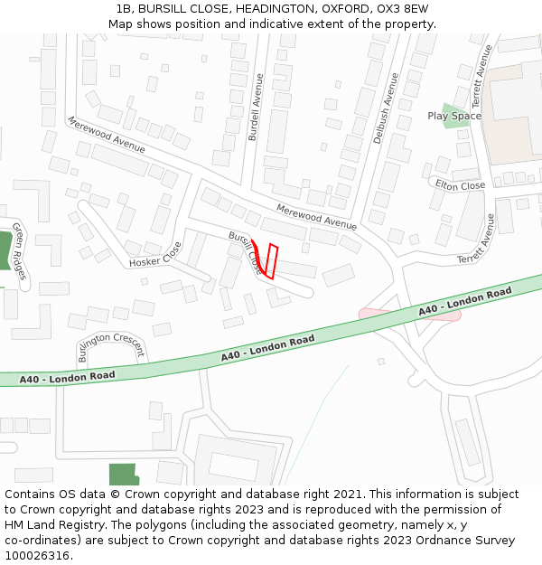 1B, BURSILL CLOSE, HEADINGTON, OXFORD, OX3 8EW: Location map and indicative extent of plot