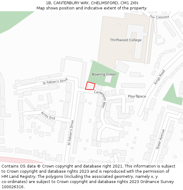 1B, CANTERBURY WAY, CHELMSFORD, CM1 2XN: Location map and indicative extent of plot