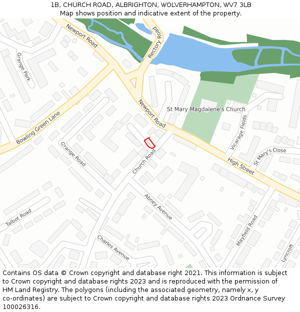 1B, CHURCH ROAD, ALBRIGHTON, WOLVERHAMPTON, WV7 3LB: Location map and indicative extent of plot