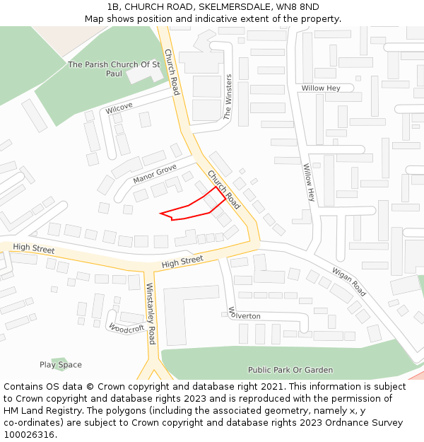 1B, CHURCH ROAD, SKELMERSDALE, WN8 8ND: Location map and indicative extent of plot