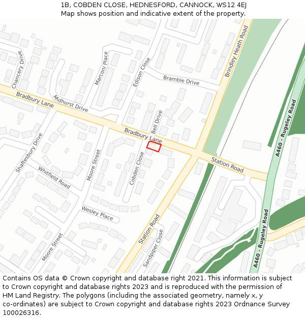 1B, COBDEN CLOSE, HEDNESFORD, CANNOCK, WS12 4EJ: Location map and indicative extent of plot