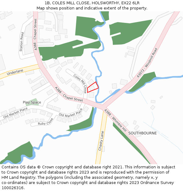 1B, COLES MILL CLOSE, HOLSWORTHY, EX22 6LR: Location map and indicative extent of plot