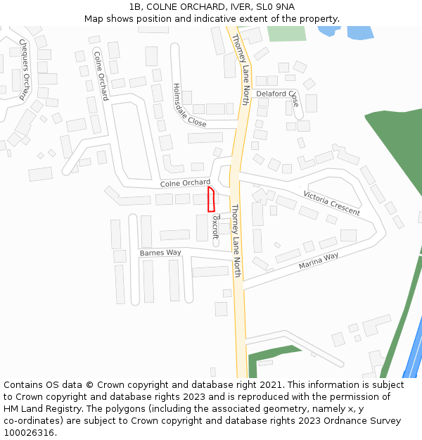 1B, COLNE ORCHARD, IVER, SL0 9NA: Location map and indicative extent of plot