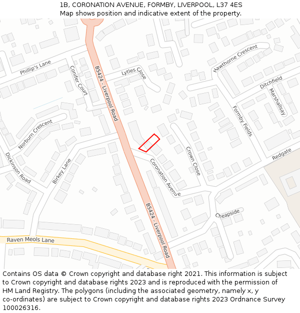 1B, CORONATION AVENUE, FORMBY, LIVERPOOL, L37 4ES: Location map and indicative extent of plot