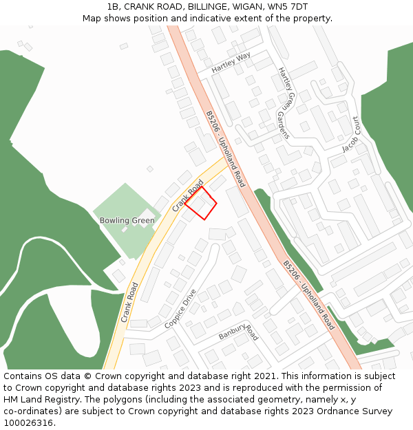 1B, CRANK ROAD, BILLINGE, WIGAN, WN5 7DT: Location map and indicative extent of plot