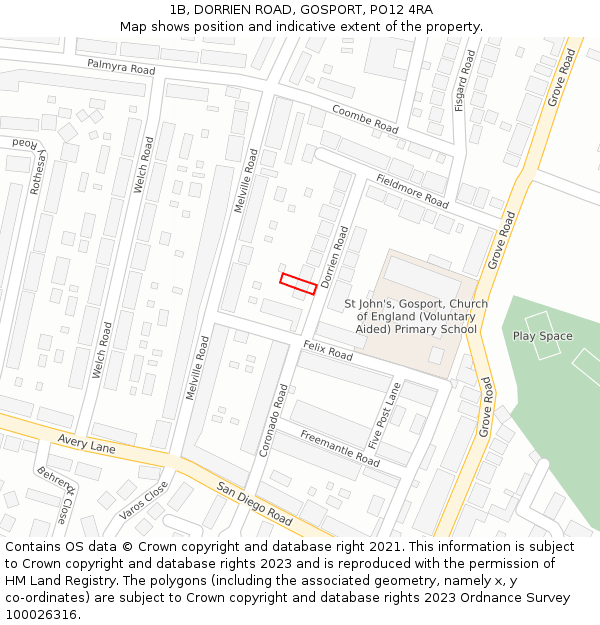 1B, DORRIEN ROAD, GOSPORT, PO12 4RA: Location map and indicative extent of plot