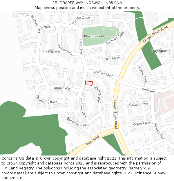 1B, DRAPER WAY, NORWICH, NR5 9NA: Location map and indicative extent of plot