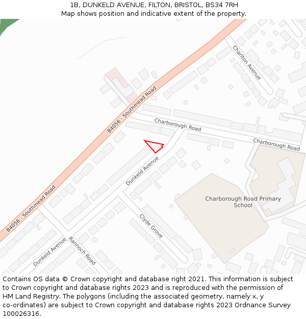 1B, DUNKELD AVENUE, FILTON, BRISTOL, BS34 7RH: Location map and indicative extent of plot