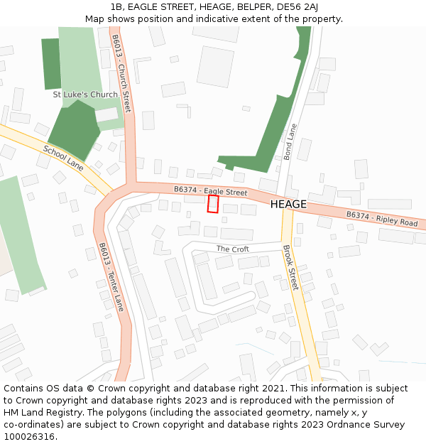 1B, EAGLE STREET, HEAGE, BELPER, DE56 2AJ: Location map and indicative extent of plot