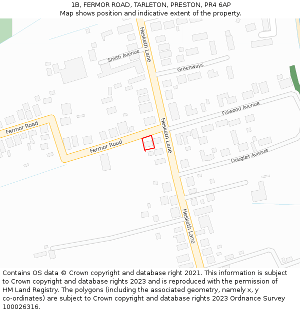 1B, FERMOR ROAD, TARLETON, PRESTON, PR4 6AP: Location map and indicative extent of plot