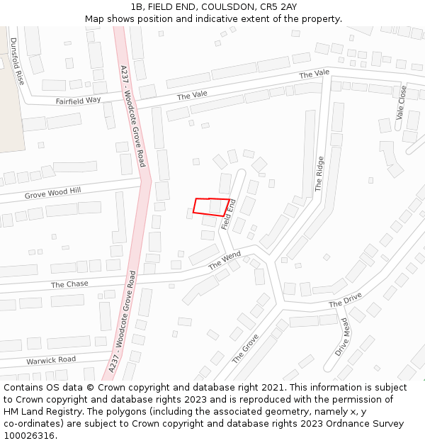 1B, FIELD END, COULSDON, CR5 2AY: Location map and indicative extent of plot