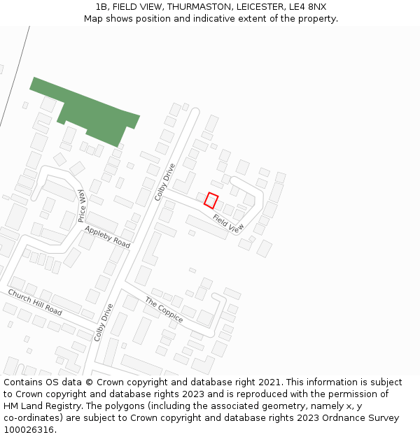 1B, FIELD VIEW, THURMASTON, LEICESTER, LE4 8NX: Location map and indicative extent of plot