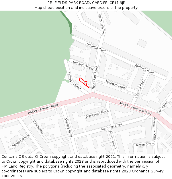 1B, FIELDS PARK ROAD, CARDIFF, CF11 9JP: Location map and indicative extent of plot