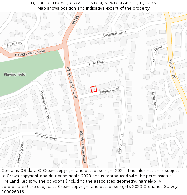 1B, FIRLEIGH ROAD, KINGSTEIGNTON, NEWTON ABBOT, TQ12 3NH: Location map and indicative extent of plot