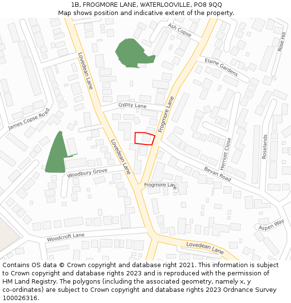 1B, FROGMORE LANE, WATERLOOVILLE, PO8 9QQ: Location map and indicative extent of plot